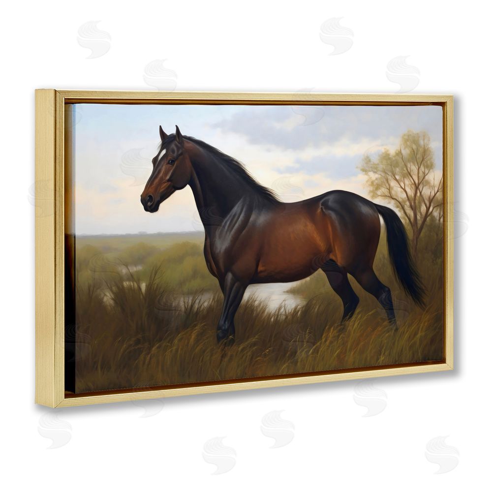 Creative Studio Stallion in Marshland Gold Floating Framed Canvas Wall Art Print