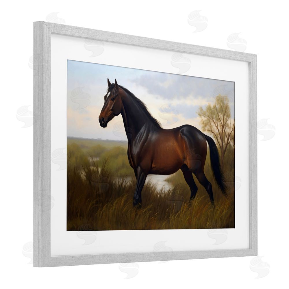Creative Studio Stallion in Marshland Gray Framed Print Under Glass with White Mat Wall Art