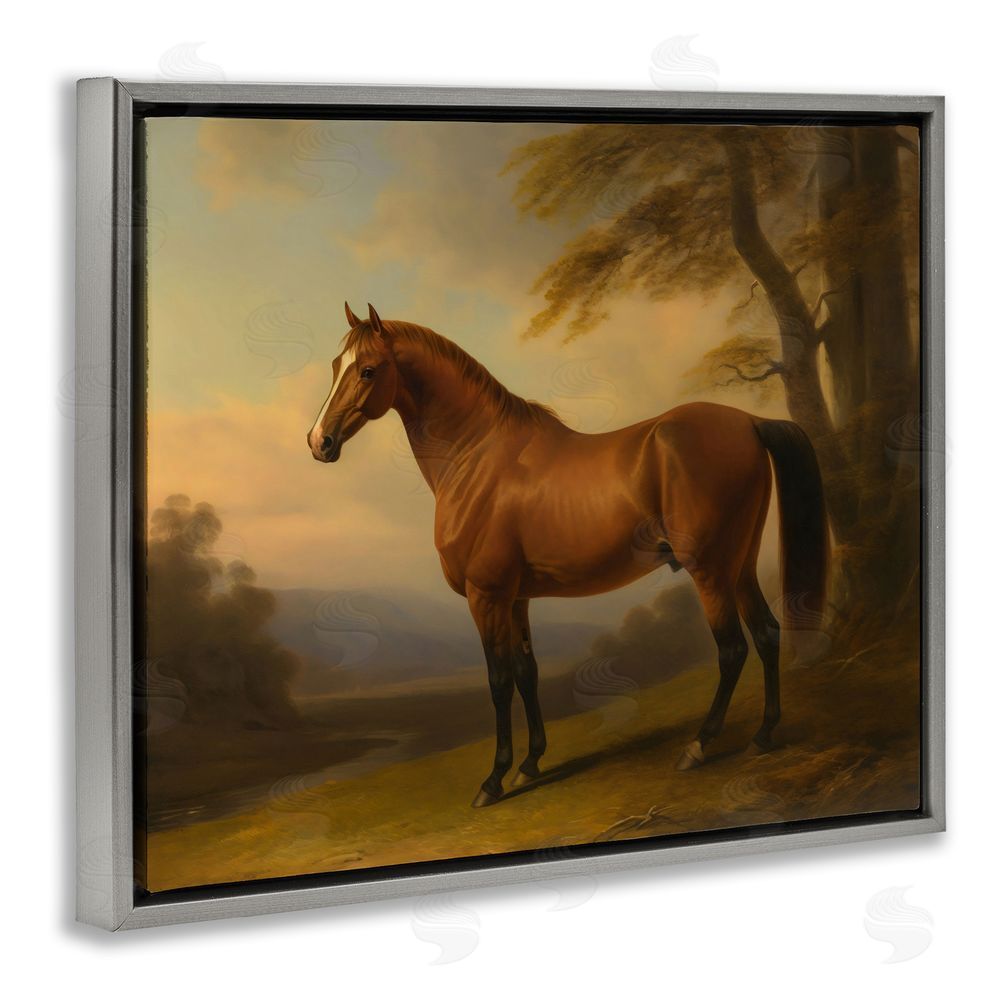 Creative Studio Vintage Chestnut Horse Gray Floating Framed Canvas Wall Art Print