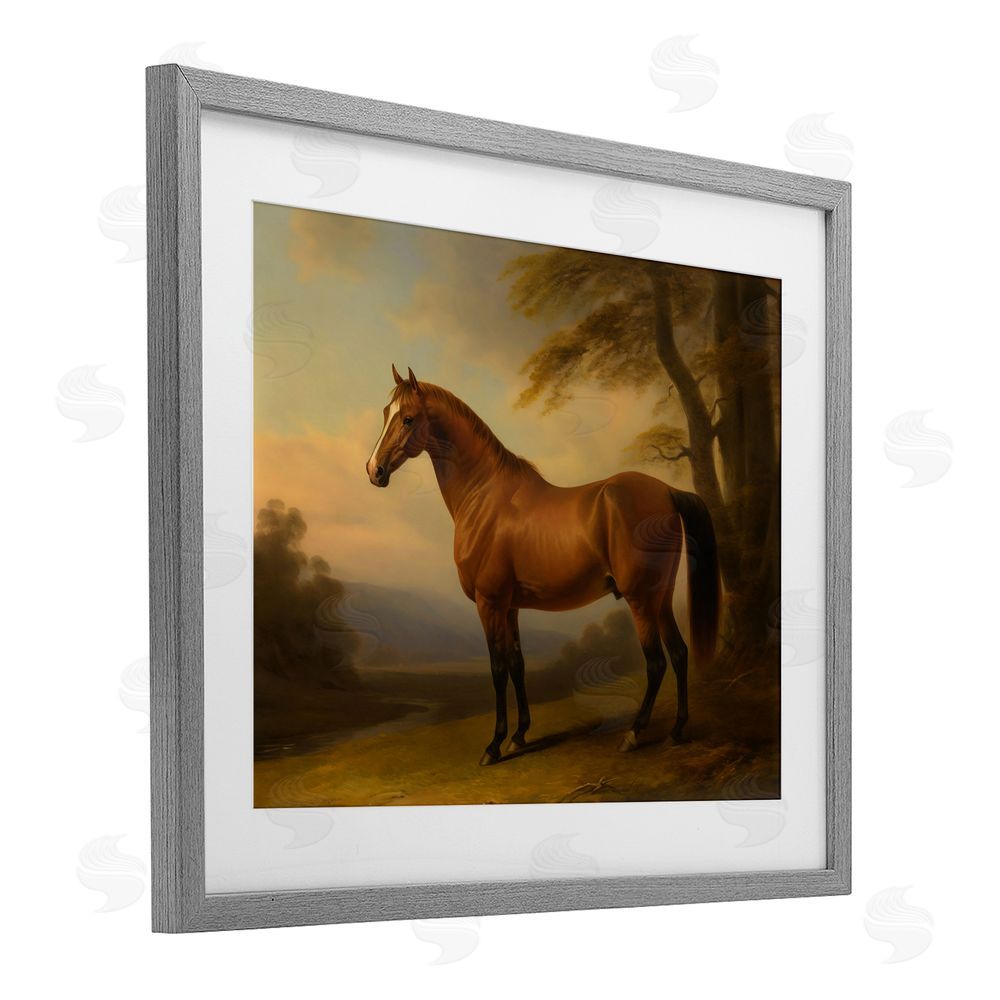 Creative Studio Vintage Chestnut Horse Gray Framed Print Under Glass with White Mat Wall Art