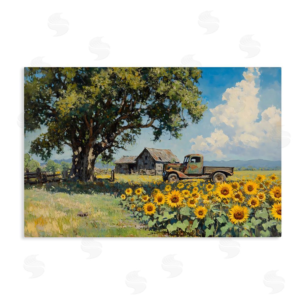 Franklyn Gregory Sunflower Pickup by Old Barn Stretched Canvas Wall Art Print