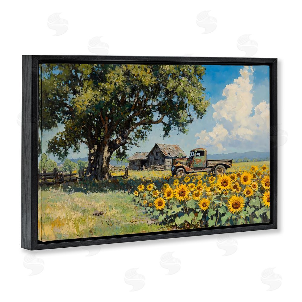 Franklyn Gregory Sunflower Pickup by Old Barn Black Floating Framed Canvas Wall Art Print
