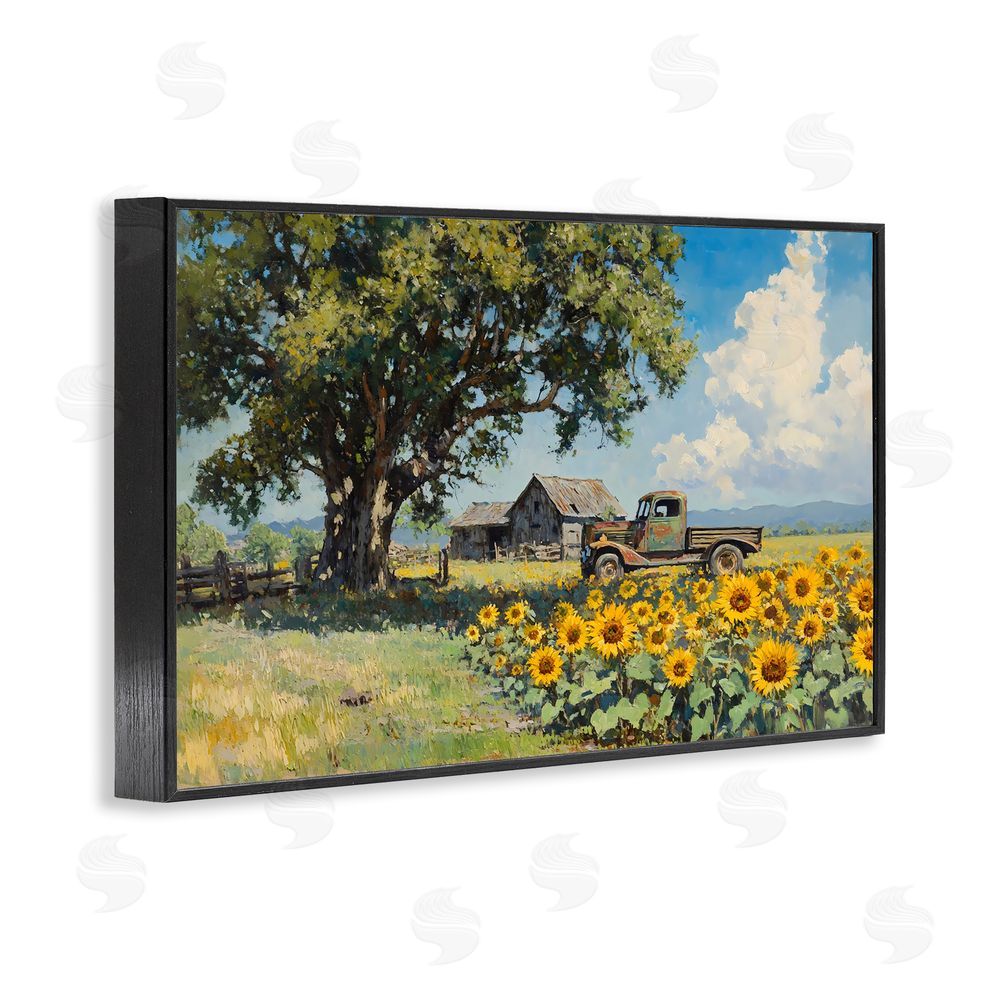Franklyn Gregory Sunflower Pickup by Old Barn Black Framed Giclee Wall Art Print