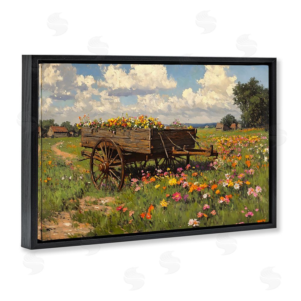 Franklyn Gregory Wildflower Wagon in Bloom Black Floating Framed Canvas Wall Art Print