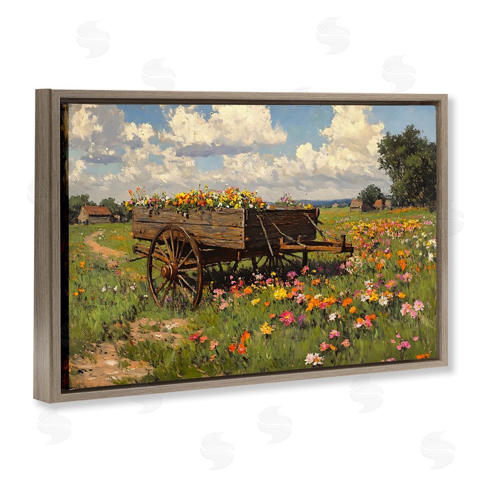 Franklyn Gregory Wildflower Wagon in Bloom Brown Floating Framed Canvas Wall Art Print
