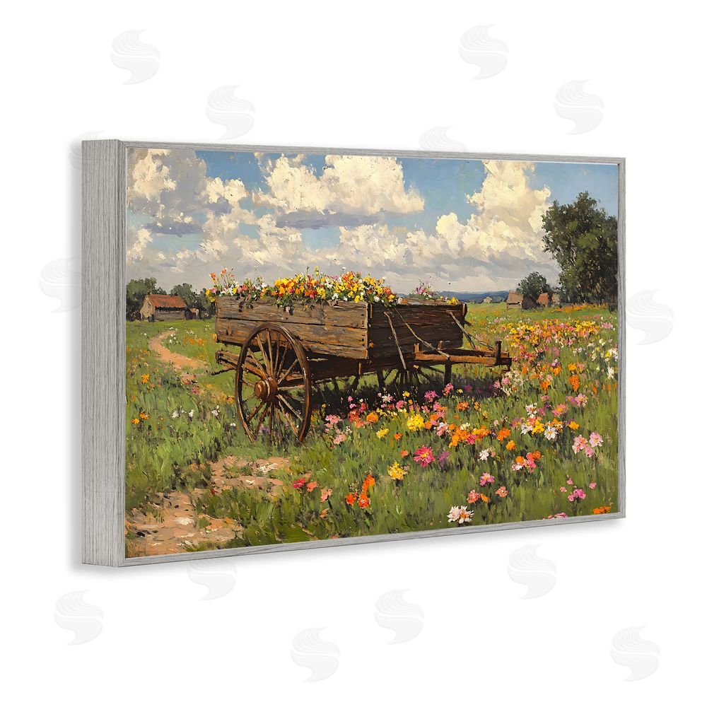 Franklyn Gregory Wildflower Wagon in Bloom Gray Framed Giclee Wall Art Print