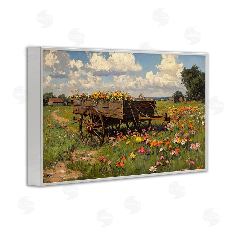 Franklyn Gregory Wildflower Wagon in Bloom White Framed Giclee Wall Art Print