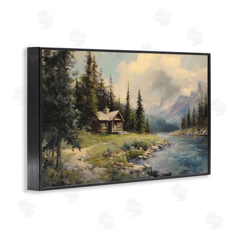 Franklyn Gregory Creek Cabin Riverside Retreat Black Framed Giclee Wall Art Print