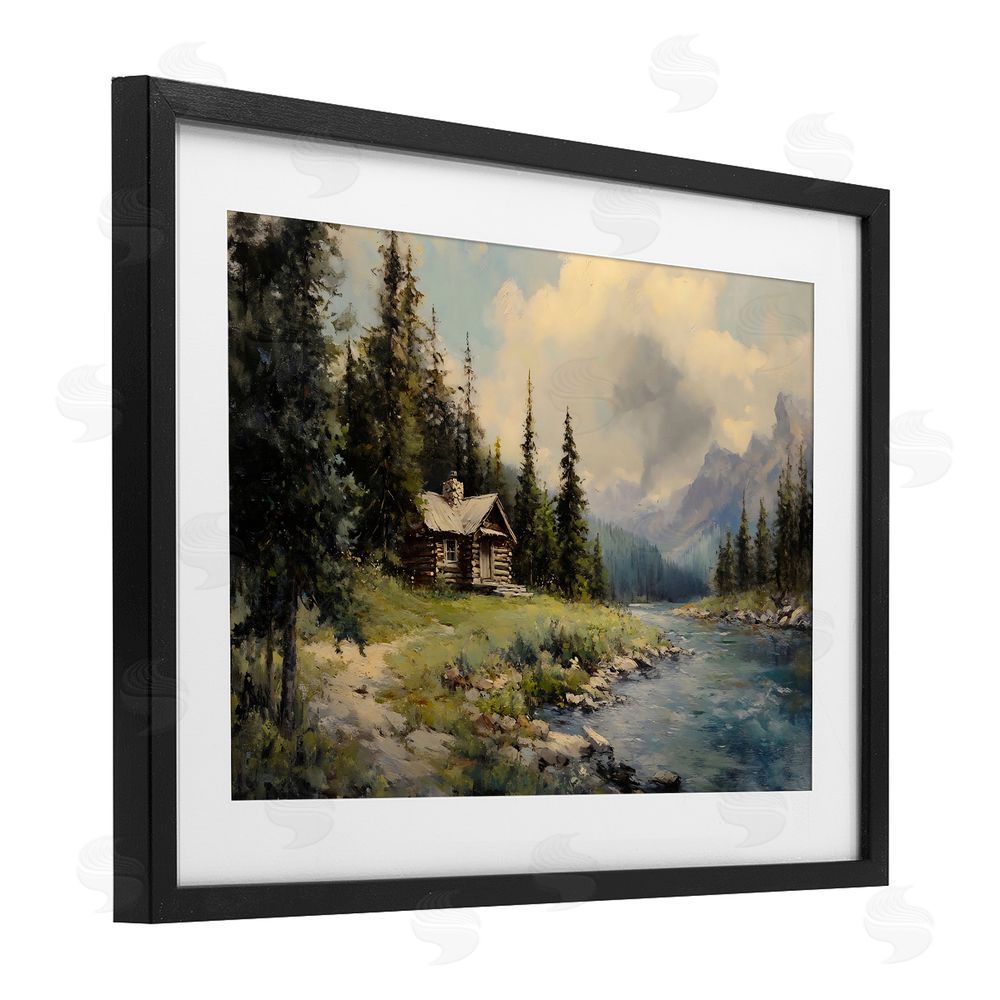 Franklyn Gregory Creek Cabin Riverside Retreat Black Framed Print Under Glass Wall Art