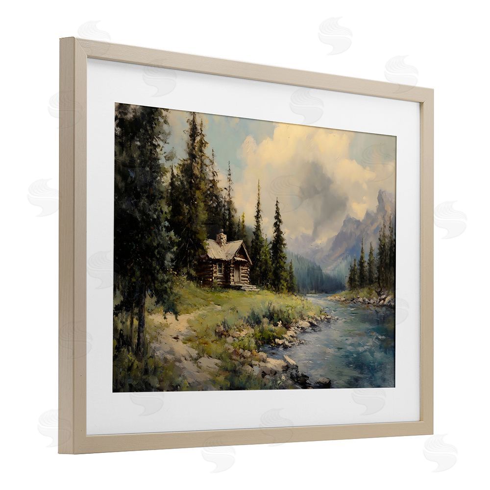 Franklyn Gregory Creek Cabin Riverside Retreat Brown Framed Print Under Glass Wall Art