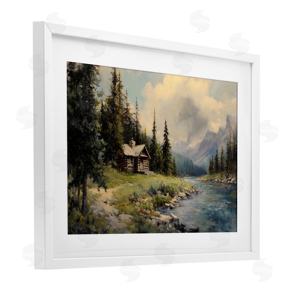 Franklyn Gregory Creek Cabin Riverside Retreat White Framed Print Under Glass Wall Art