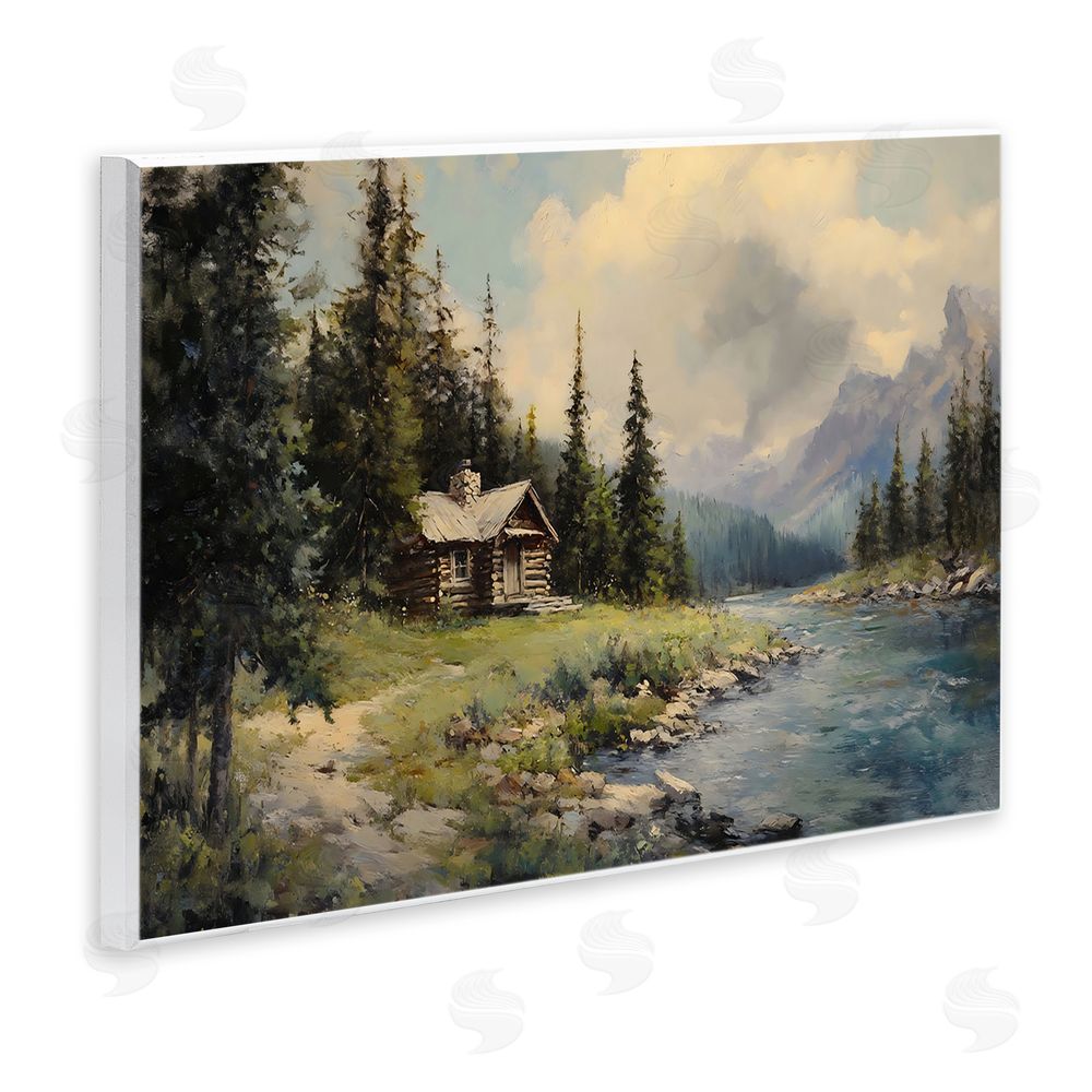 Franklyn Gregory Creek Cabin Riverside Retreat Wall Plaque with Fixed Lithograph Print