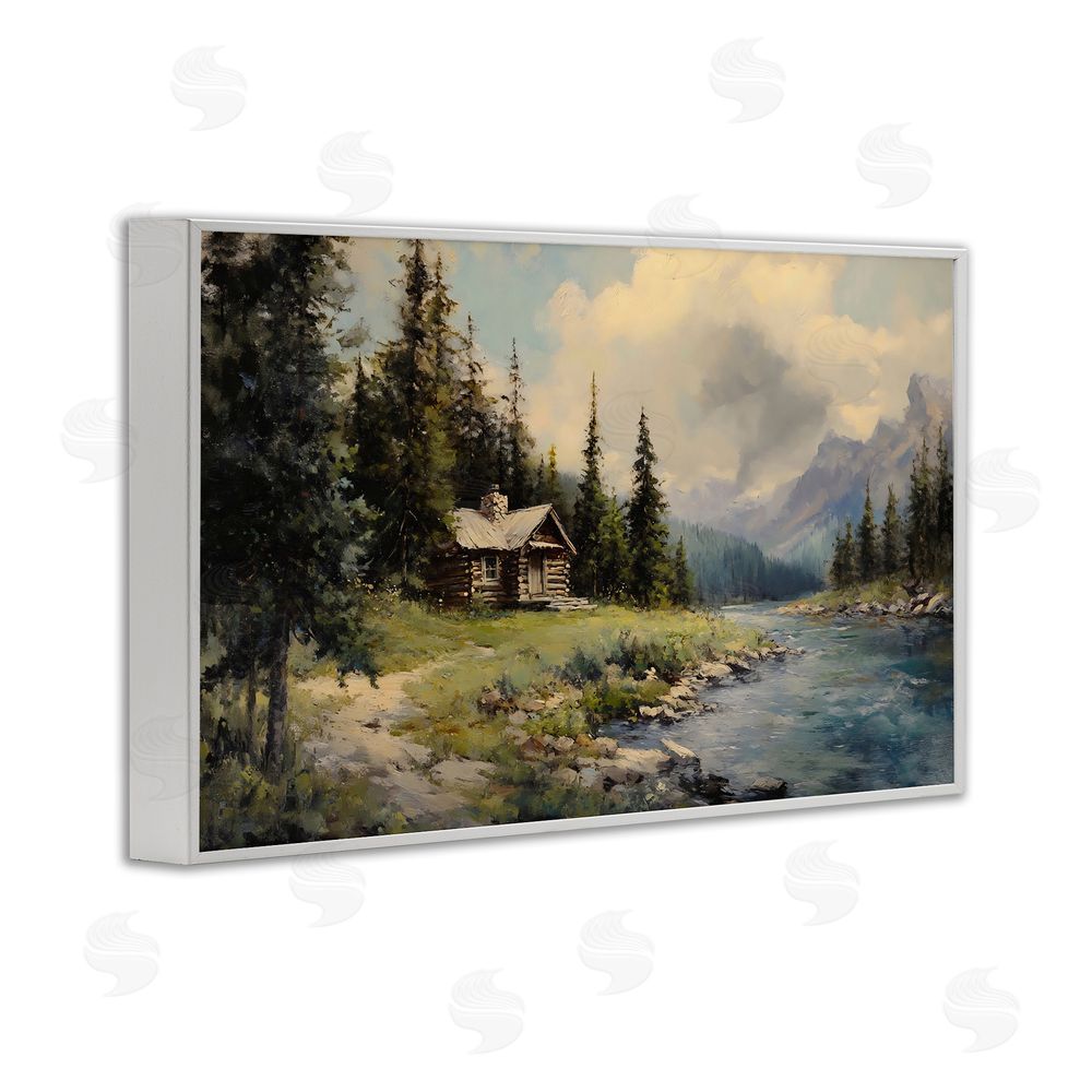 Franklyn Gregory Creek Cabin Riverside Retreat White Framed Giclee Wall Art Print