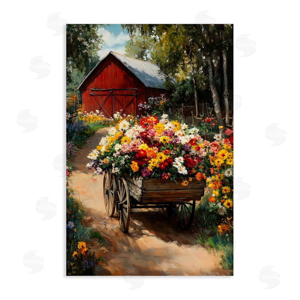 Franklyn Gregory Floral Wagon in Summer Garden Stretched Canvas Wall Art