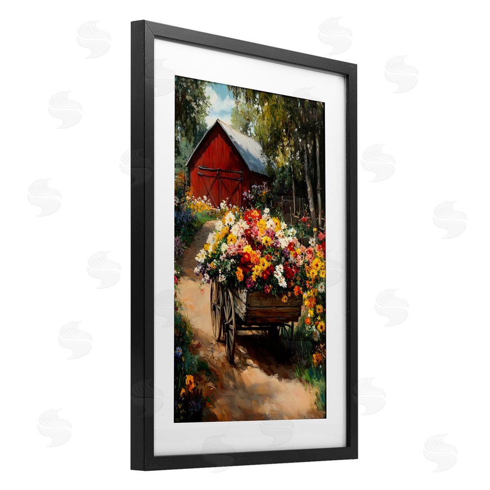 Franklyn Gregory Floral Wagon in Summer Garden Black Framed Print Under Glass Wall Art
