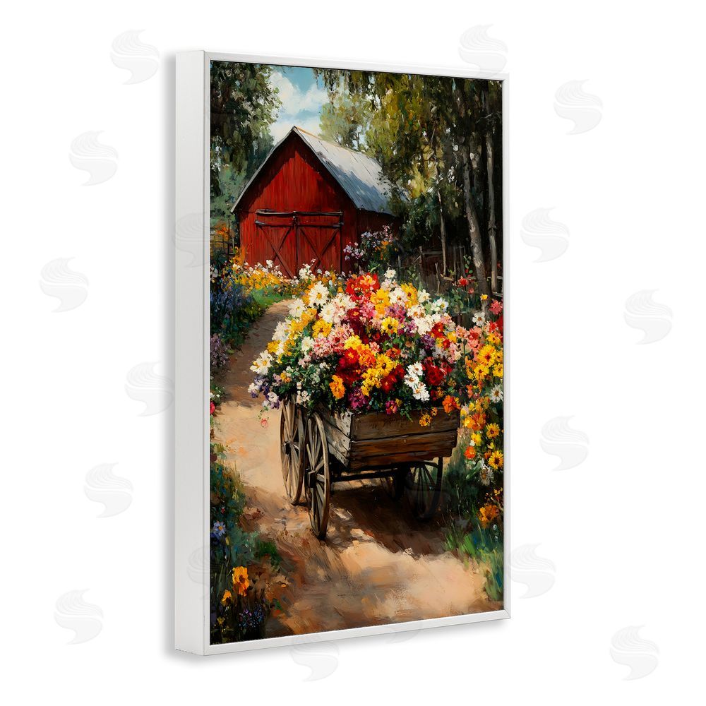 Franklyn Gregory Floral Wagon in Summer Garden White Framed Giclee Wall Art