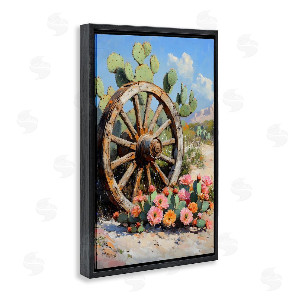 Franklyn Gregory Wagon Wheel Among Cactus Black Floating Framed Canvas Wall Art Print