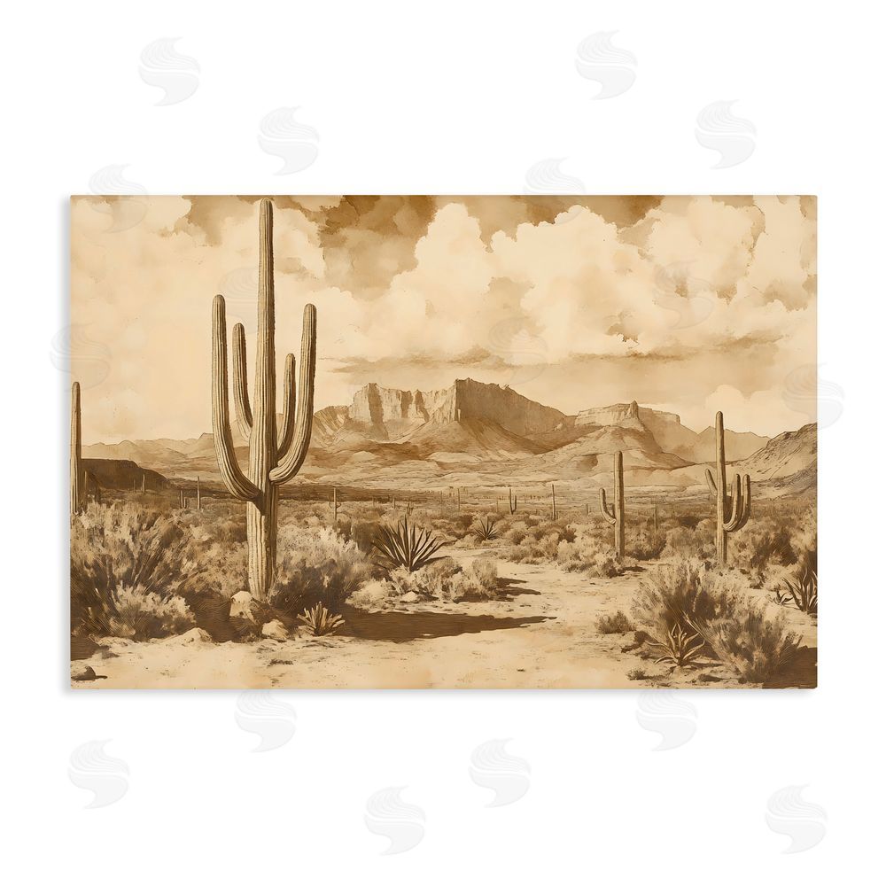Franklyn Gregory Vintage Desert Peaks with Saguaro Stretched Canvas Wall Art Print
