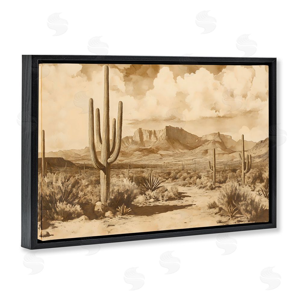 Franklyn Gregory Vintage Desert Peaks with Saguaro Black Floating Framed Canvas Wall Art Print