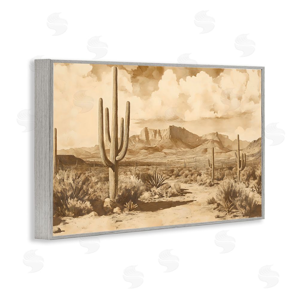 Franklyn Gregory Vintage Desert Peaks with Saguaro Gray Framed Giclee Wall Art Print