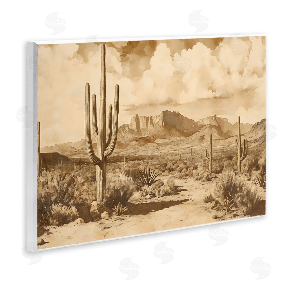 Franklyn Gregory Vintage Desert Peaks with Saguaro Wall Plaque Printed Art