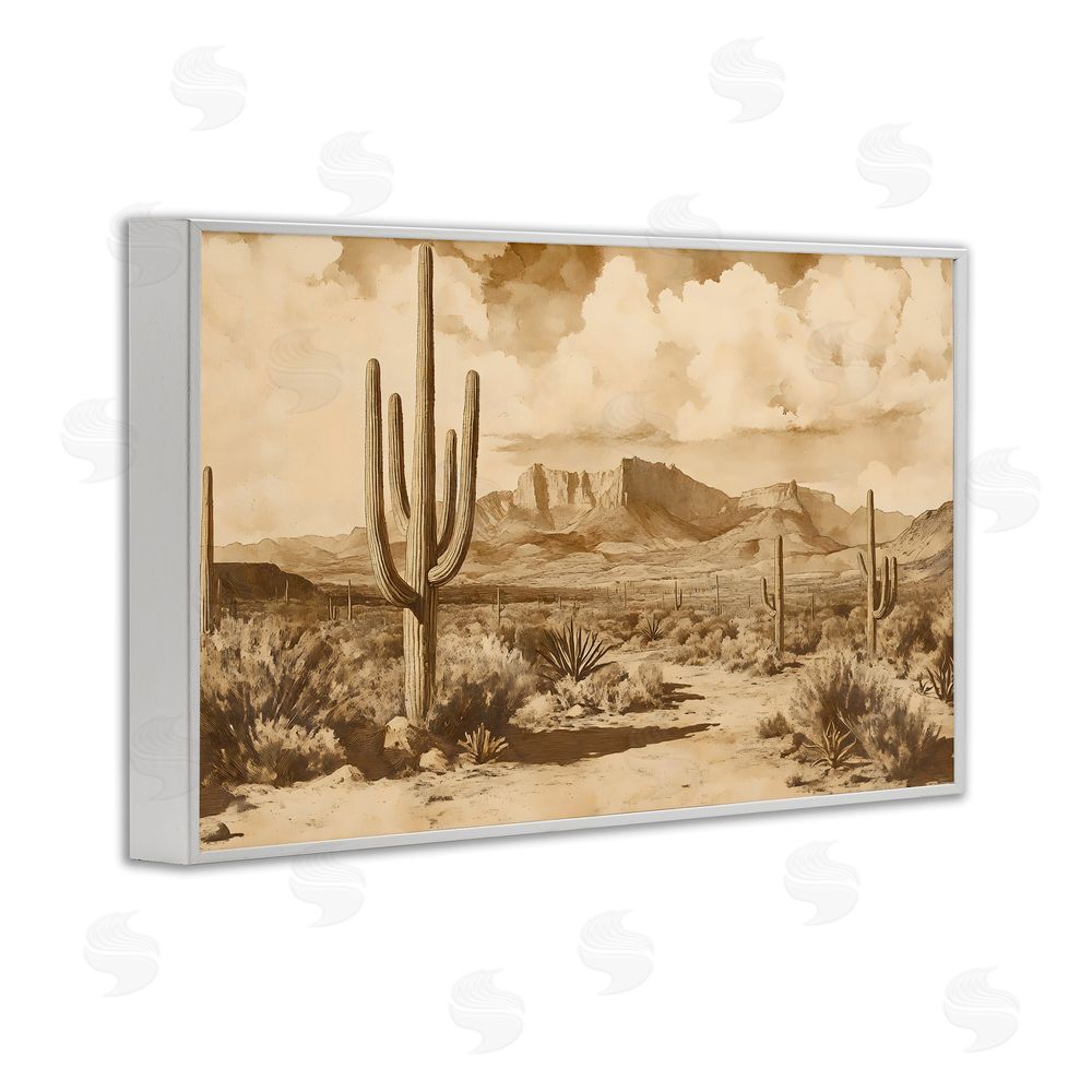 Franklyn Gregory Vintage Desert Peaks with Saguaro White Framed Giclee Wall Art Print
