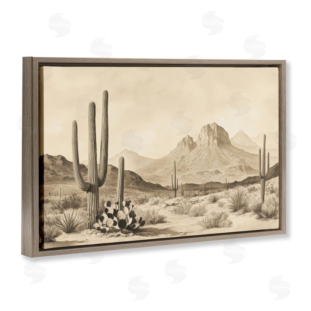 Petal Prints Design Arizona Desert Vista Brown Floating Frame Stretched Canvas Wall Art Print