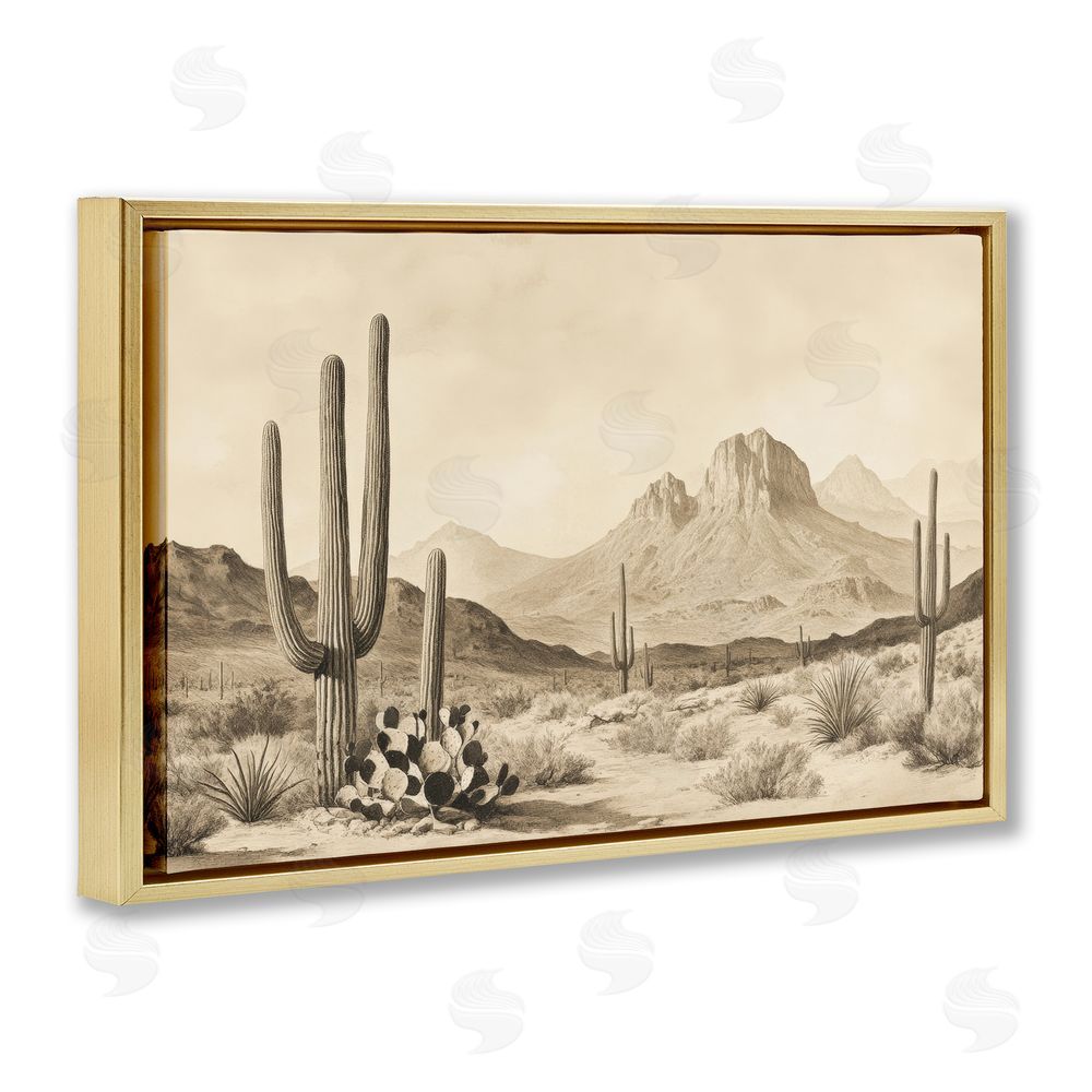 Petal Prints Design Arizona Desert Vista Gold Floating Frame Stretched Canvas Wall Art Print