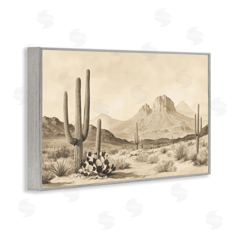 Petal Prints Design Arizona Desert Vista Gray Framed Giclee Wall Art Print