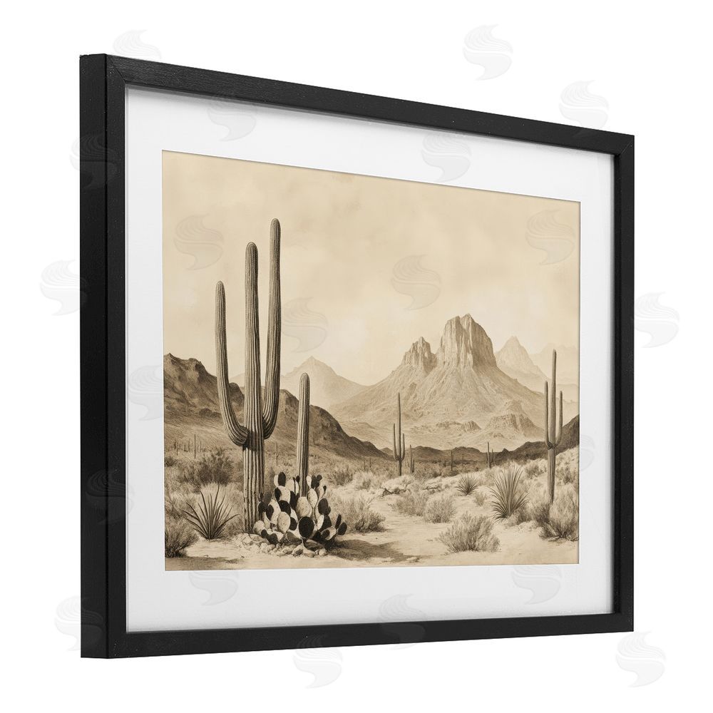 Petal Prints Design Arizona Desert Vista Black Framed Print Under Glass with Matting Wall Art