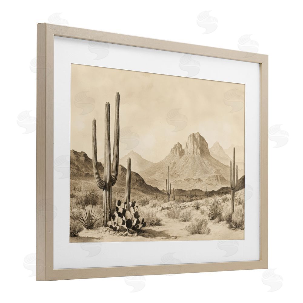 Petal Prints Design Arizona Desert Vista Brown Framed Print Under Glass with Matting Wall Art