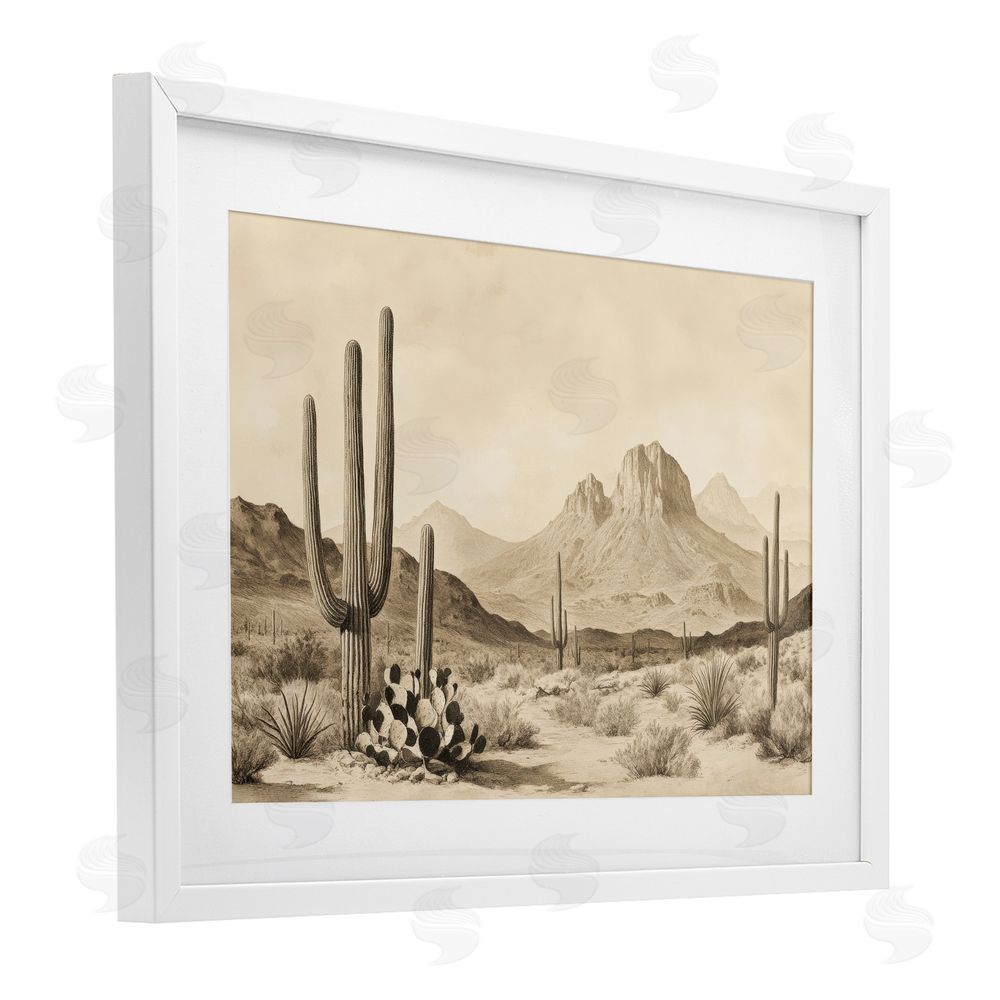 Petal Prints Design Arizona Desert Vista White Framed Print Under Glass with Matting Wall Art