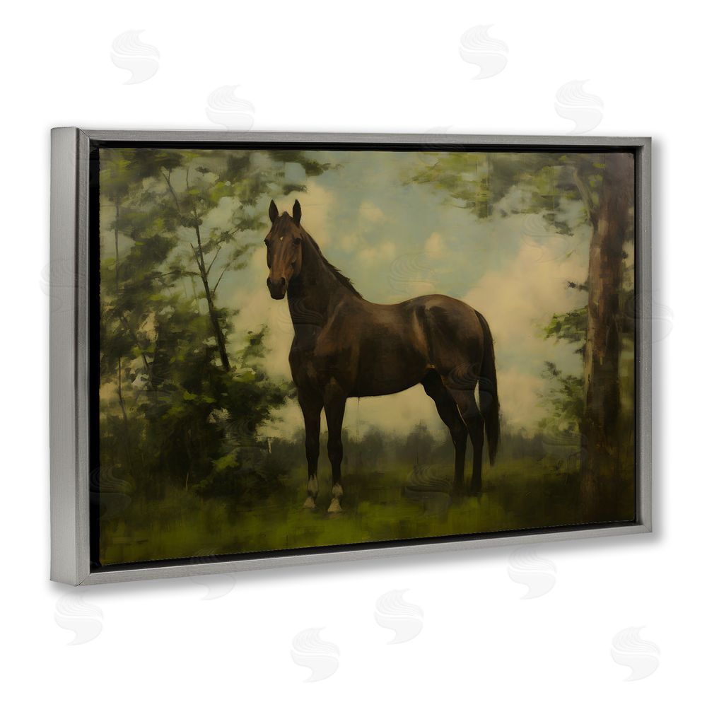 Petal Prints Design Forest Horse Portrait Gray Floating Framed Canvas Wall Art