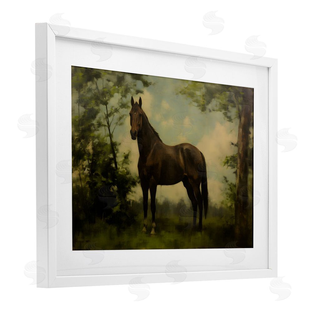 Petal Prints Design Forest Horse Portrait White Framed Print Under Glass Wall Art