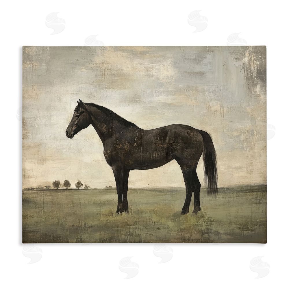 Petal Prints Design Distressed Horse Portrait Stretched Canvas Wall Art