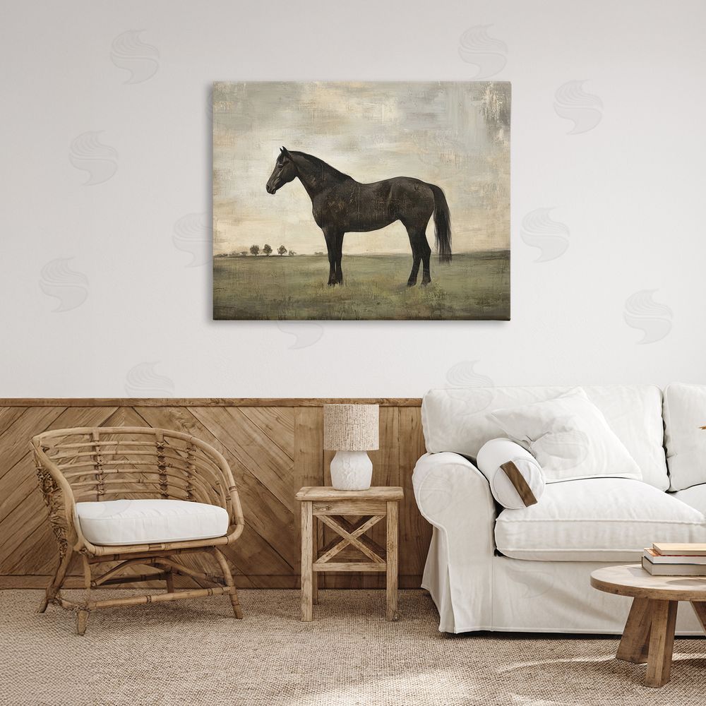Petal Prints Design Distressed Horse Portrait Stretched Canvas Wall Art in Room
