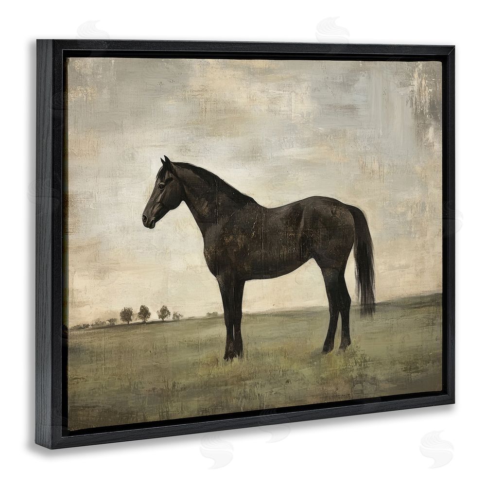 Petal Prints Design Distressed Horse Portrait Black Floating Frame Canvas Wall Art Print