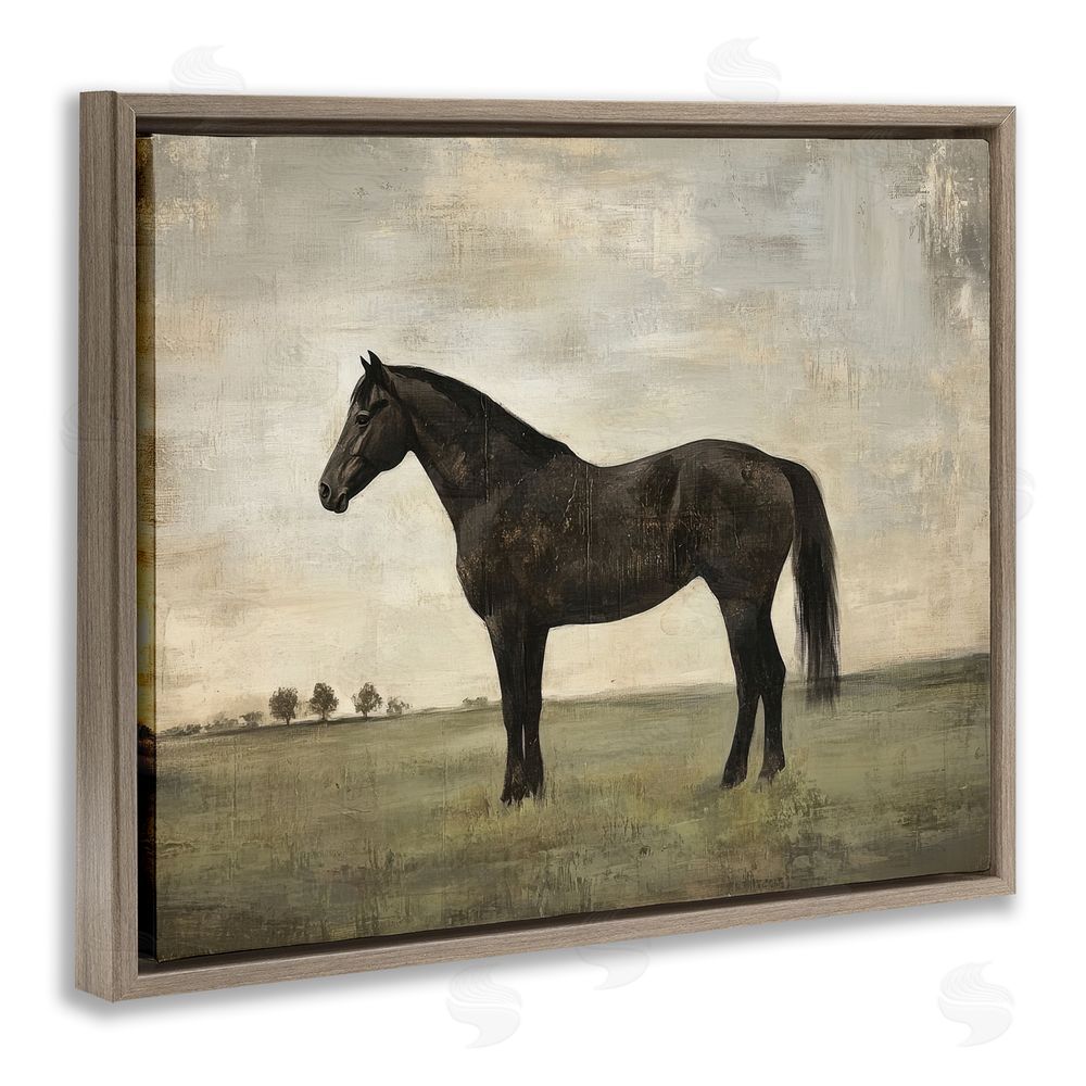 Petal Prints Design Distressed Horse Portrait Brown Floating Frame Canvas Wall Art Print
