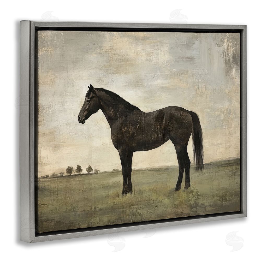 Petal Prints Design Distressed Horse Portrait Gray Floating Frame Canvas Wall Art Print