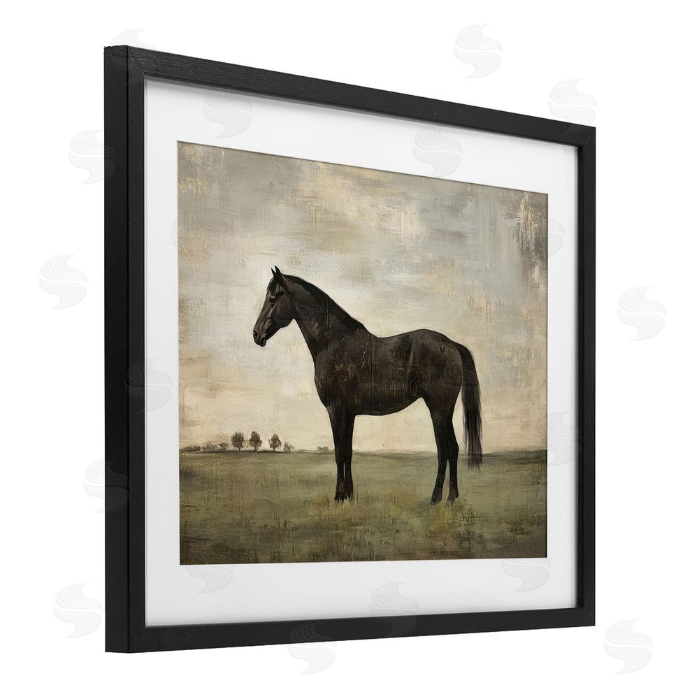 Petal Prints Design Distressed Horse Portrait Black Framed Print Under Glass Wall Art