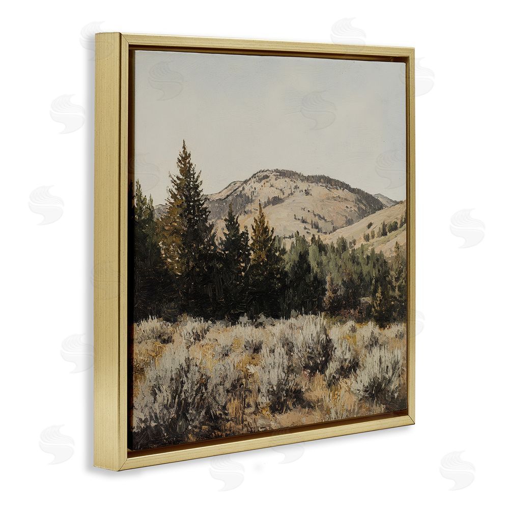 Petal Prints Design Cedar Mountain View Gold Floating Frame Stretched Canvas Wall Art Print