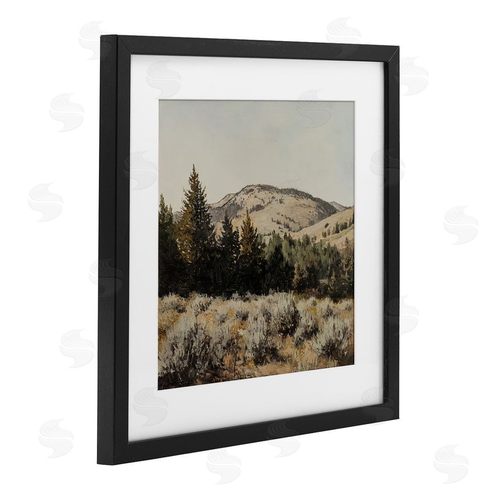 Petal Prints Design Cedar Mountain View Black Framed Print Under Glass with Matting Wall Art
