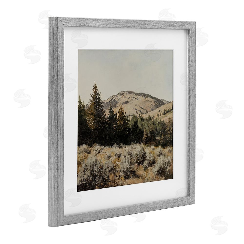Petal Prints Design Cedar Mountain View Gray Framed Print Under Glass with Matting Wall Art