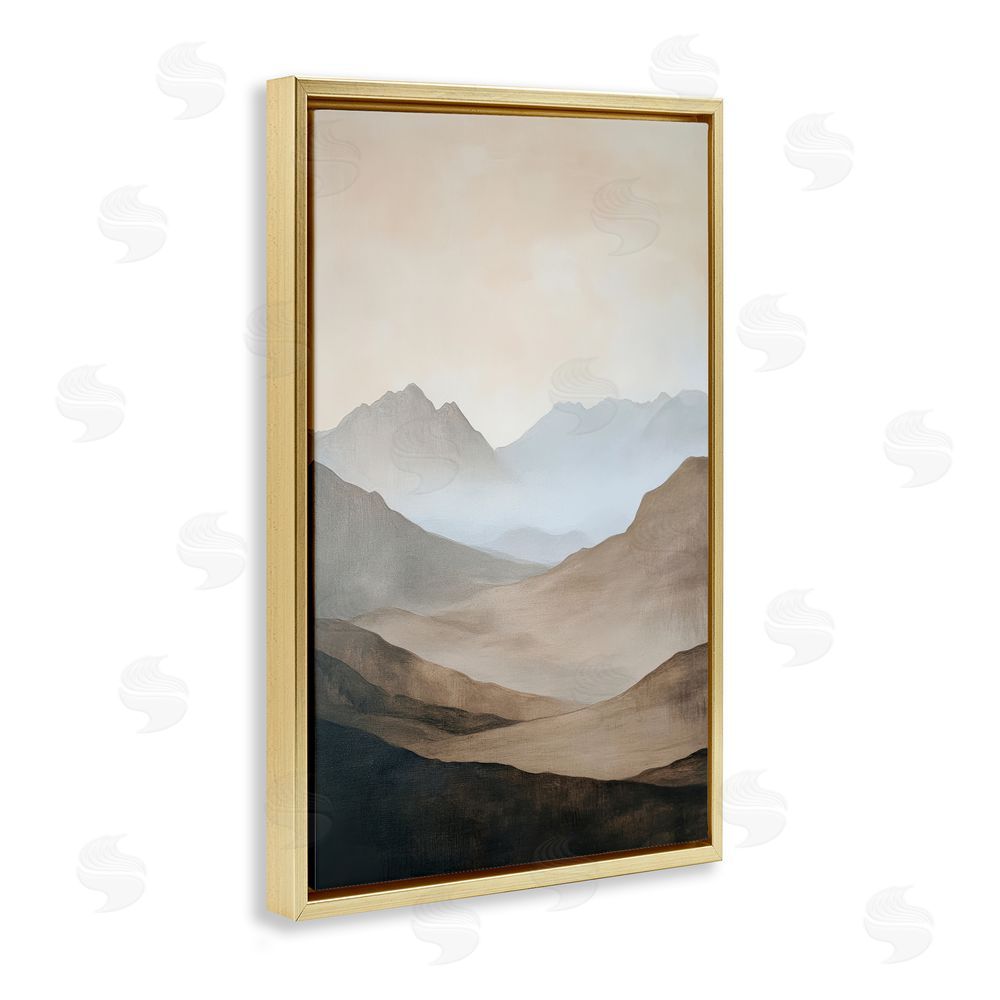 Petal Prints Design Foggy Mountains Over Valley Gold Floating Framed Canvas Wall Art
