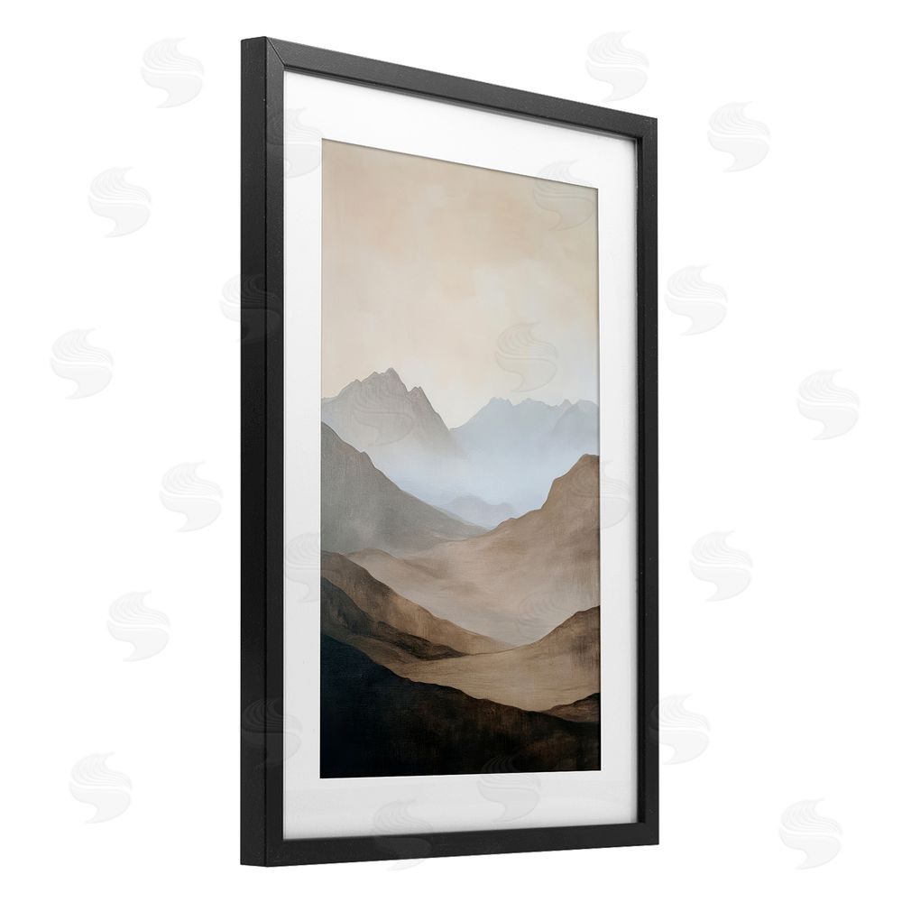 Petal Prints Design Foggy Mountains Over Valley Black Framed Print Under Glass Wall Art