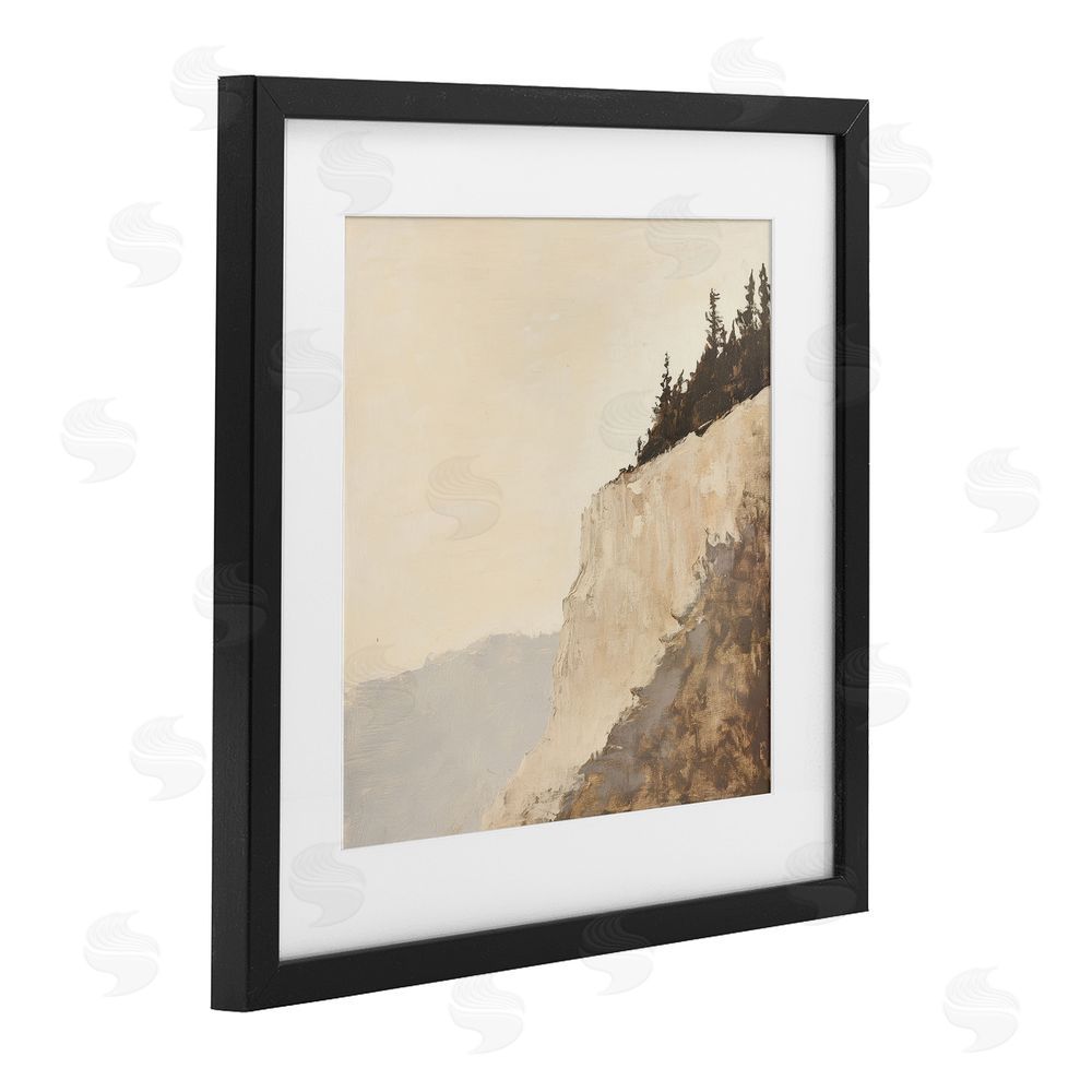 Petal Prints Design Serene Cliffside Vista Black Framed Print Under Glass with White Mat Wall Art
