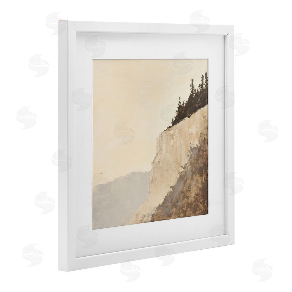 Petal Prints Design Serene Cliffside Vista White Framed Print Under Glass with White Mat Wall Art