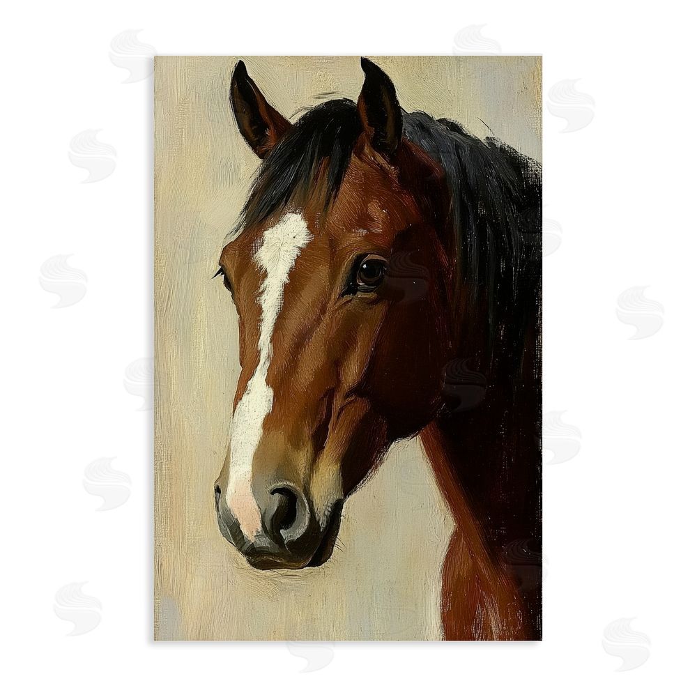 Petal Prints Design Beautiful Brown Horse Portrait Stretched Canvas Wall Art Print