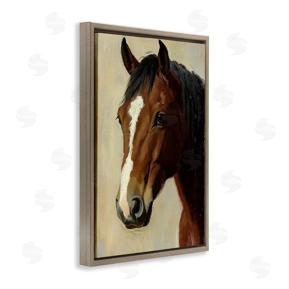 Petal Prints Design Beautiful Brown Horse Portrait Brown Floating Frame Stretched Canvas Wall Art Print