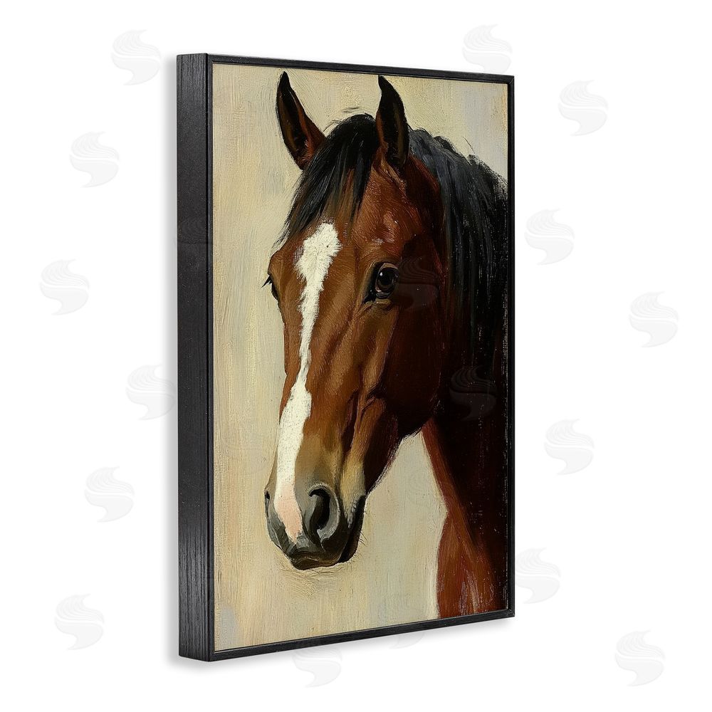Petal Prints Design Beautiful Brown Horse Portrait Black Framed Giclee Wall Art Print